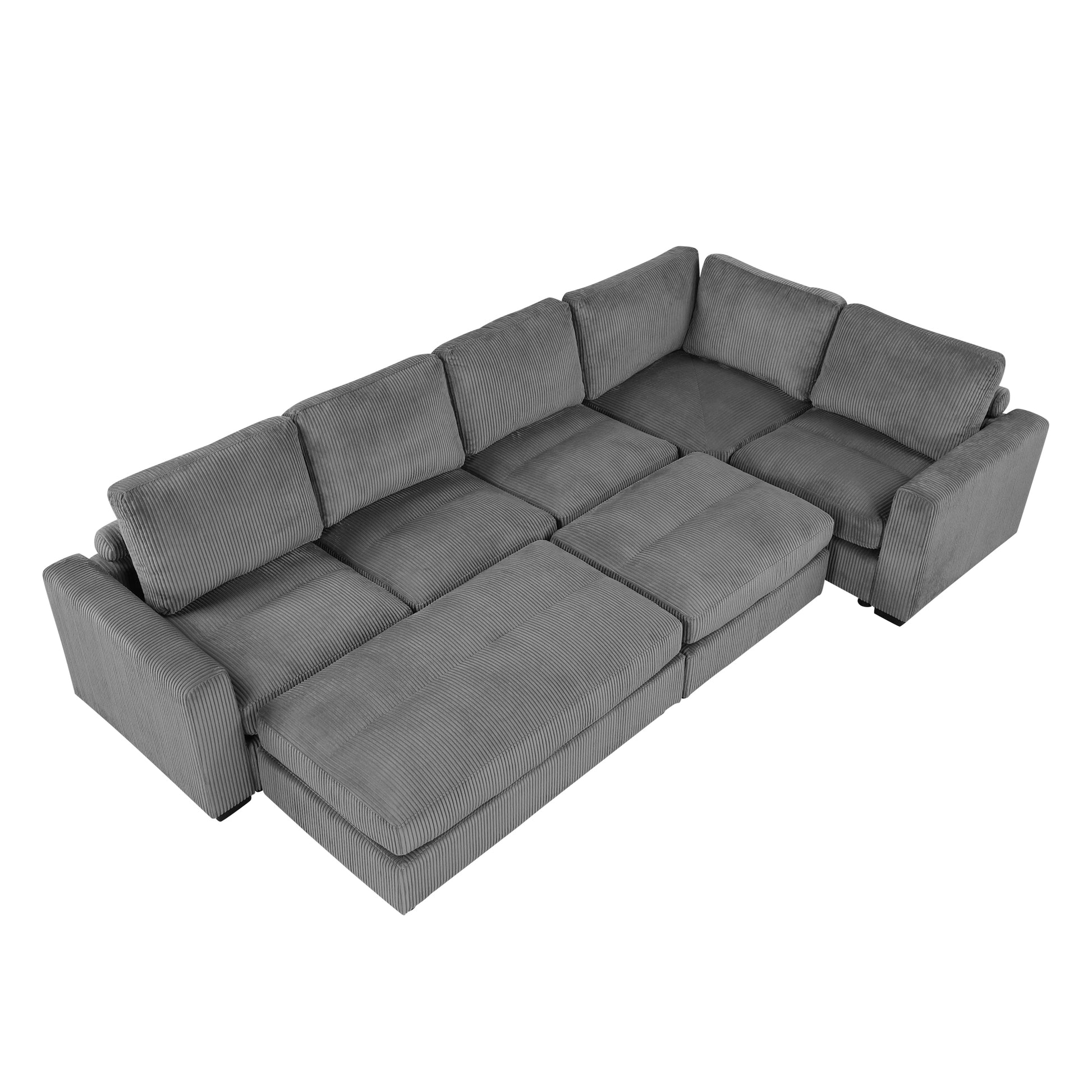 121.3" Sectional Couch Sofa Bed Modular Sofa With Two Movable Ottomans For Living Room Old Sku:N719S001640E , Gray Gray Foam Corduroy 7 Seat