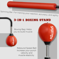 Soozier 4'7" 6'8" Boxing Bag Stand With Speed Bag And Reaction Bar Challenge, Reflex Bag Boxing Training Equipment With Suction Cups And Shock Absorbing System, Red Black Red Steel