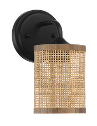 Reef Single Lights Wall Sconce With Natural Rattan Shade Rustic Wicker Wall Light Black,Rattan Metal,Rattan