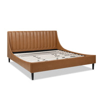 Aspen Vertical Tufted Headboard Platform Bed Set, King, Caramel Tan Brown Faux Leather Box Spring Not Required King Tan Brown Wood Foam Faux Leather Faux Leather