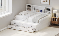 Twin Size Captain Daybed With Storage Bookcase Headboard,Captain Bed With Trundle And Three Storage Drawers For Kids Teens Dorm Bedroom Multipurpose Guest Room Or Home, White Box Spring Not Required