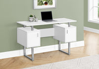 Computer Desk, Home Office, Laptop, Storage, 48"L, Work, White Laminate, Grey Metal, Contemporary, Modern White Particle Board