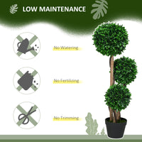 Homcom 3Ft 35.5" Artificial 3 Ball Boxwood Topiary Tree With Pot, Indoor Outdoor Fake Plant For Home Office, Living Room Decor Green Plastic