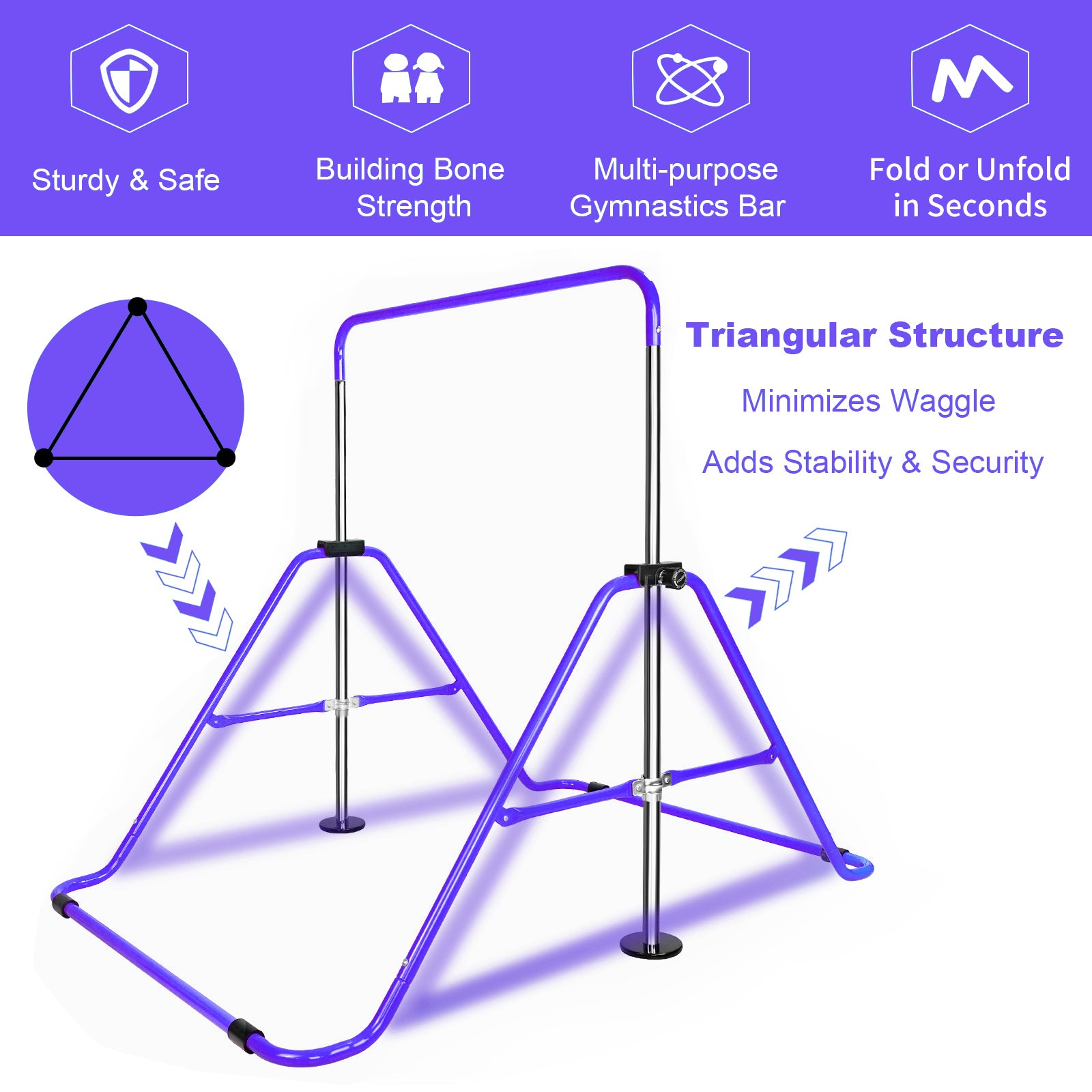 Multi Functional Adjustable Height Children'S Horizontal Gymnastic Bar With Bear Rings Purple Steel