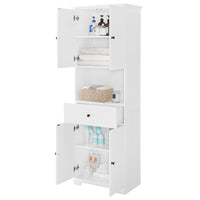 Tall Bathroom Cabinet With Four Doors, Large Storage Space Open Shelve, Upper Storage Cabinet, White White Mdf