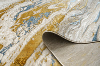 "Adina" Luxury Area Rug In Beige, Gold And Blue Abstract Design Multicolor Polyester