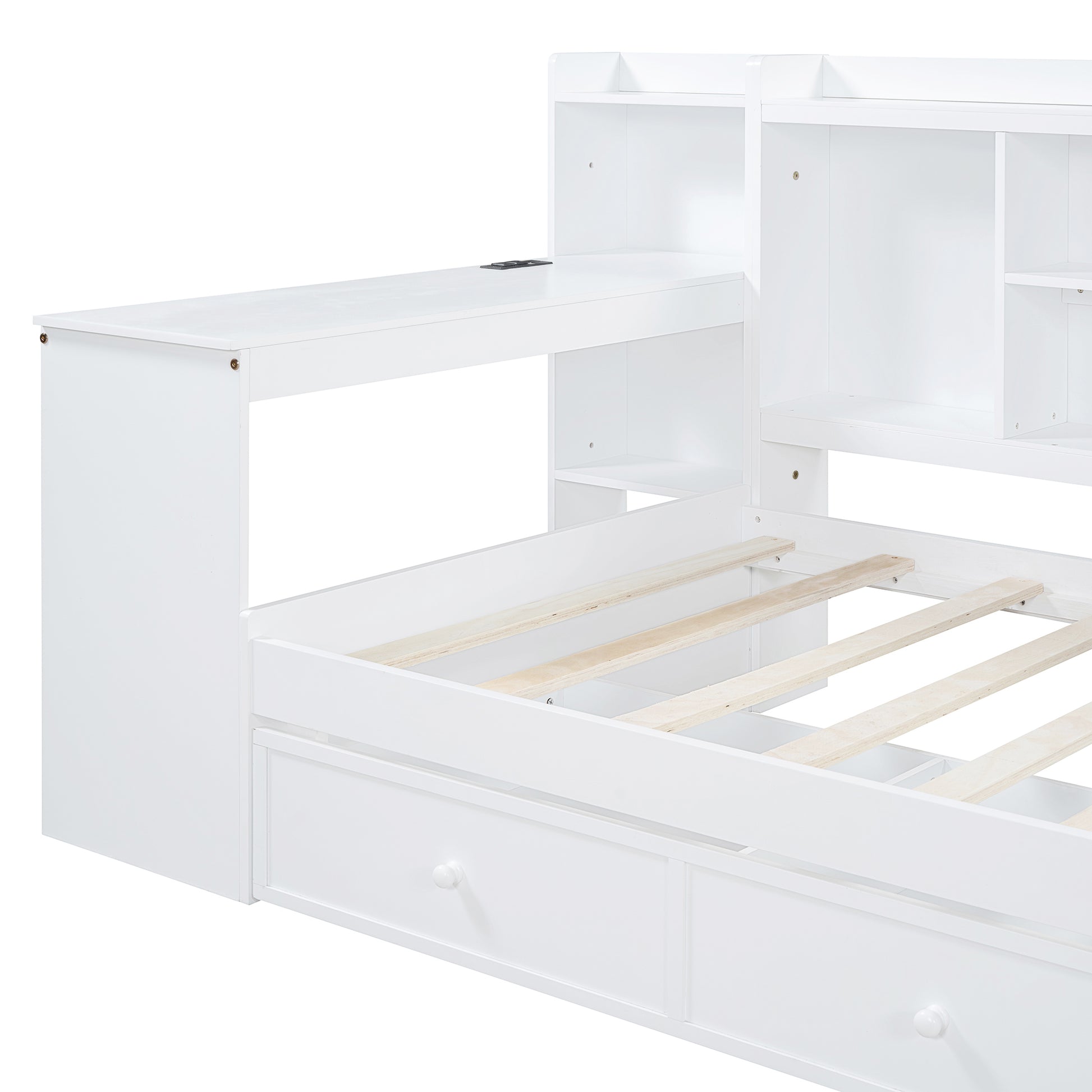 Twin Size Wooden Daybed With 3 Drawers, Usb Ports And Deskwhite Twin White Wood