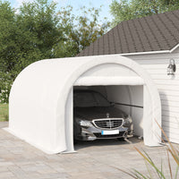 Outsunny 10' X 16' Carport, Heavy Duty Portable Garage Storage Tent With Large Zippered Door, Anti Uv Pe Canopy Cover For Car, Truck, Boat, Motorcycle, Bike, Garden Tools, Outdoor Work, White White Steel