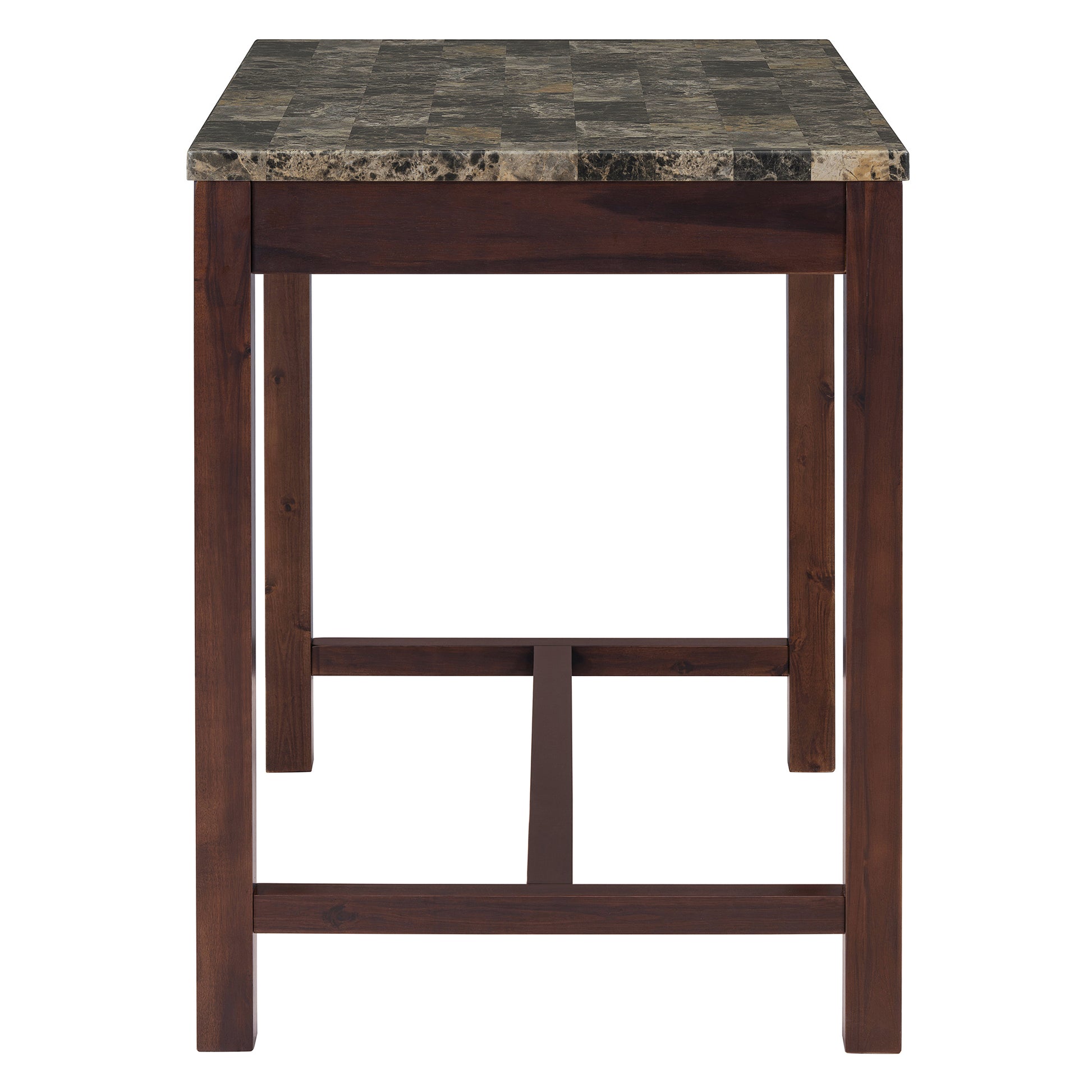 5 Piece Modern Faux Marble Versatile Bar Table Set With Storage Drawers And Padded Stools, Ideal For Space Saving Dining Nooks Or Small Kitchens Walnut Walnut Solid Wood Mdf