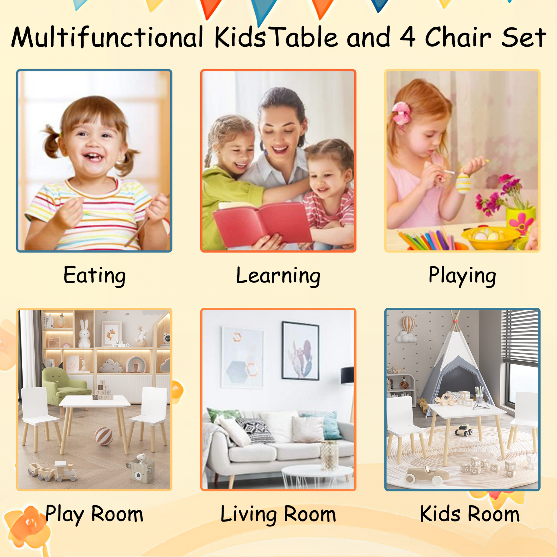 Kids Table And 2 Chairs Set, 3 Pieces Toddler Table And Chair Set, Wooden Activity Play Table Set White White Solid Wood Mdf