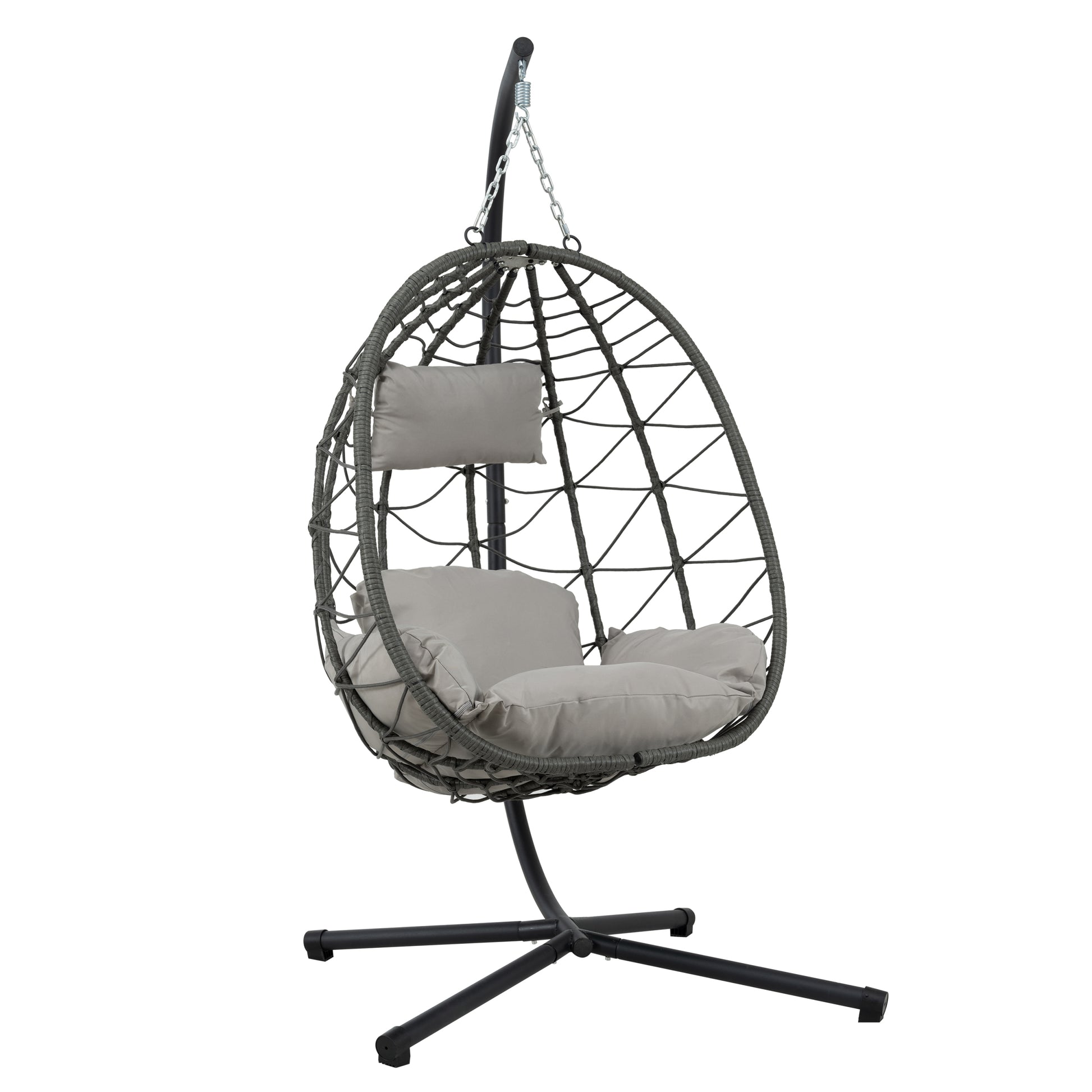 Egg Chair With Stand Indoor Outdoor Swing Chair Patio Wicker Hanging Egg Chair Hanging Basket Chair With Stand For Bedroom Living Room Balcony Gray Steel