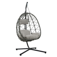 Egg Chair With Stand Indoor Outdoor Swing Chair Patio Wicker Hanging Egg Chair Hanging Basket Chair With Stand For Bedroom Living Room Balcony Gray Steel