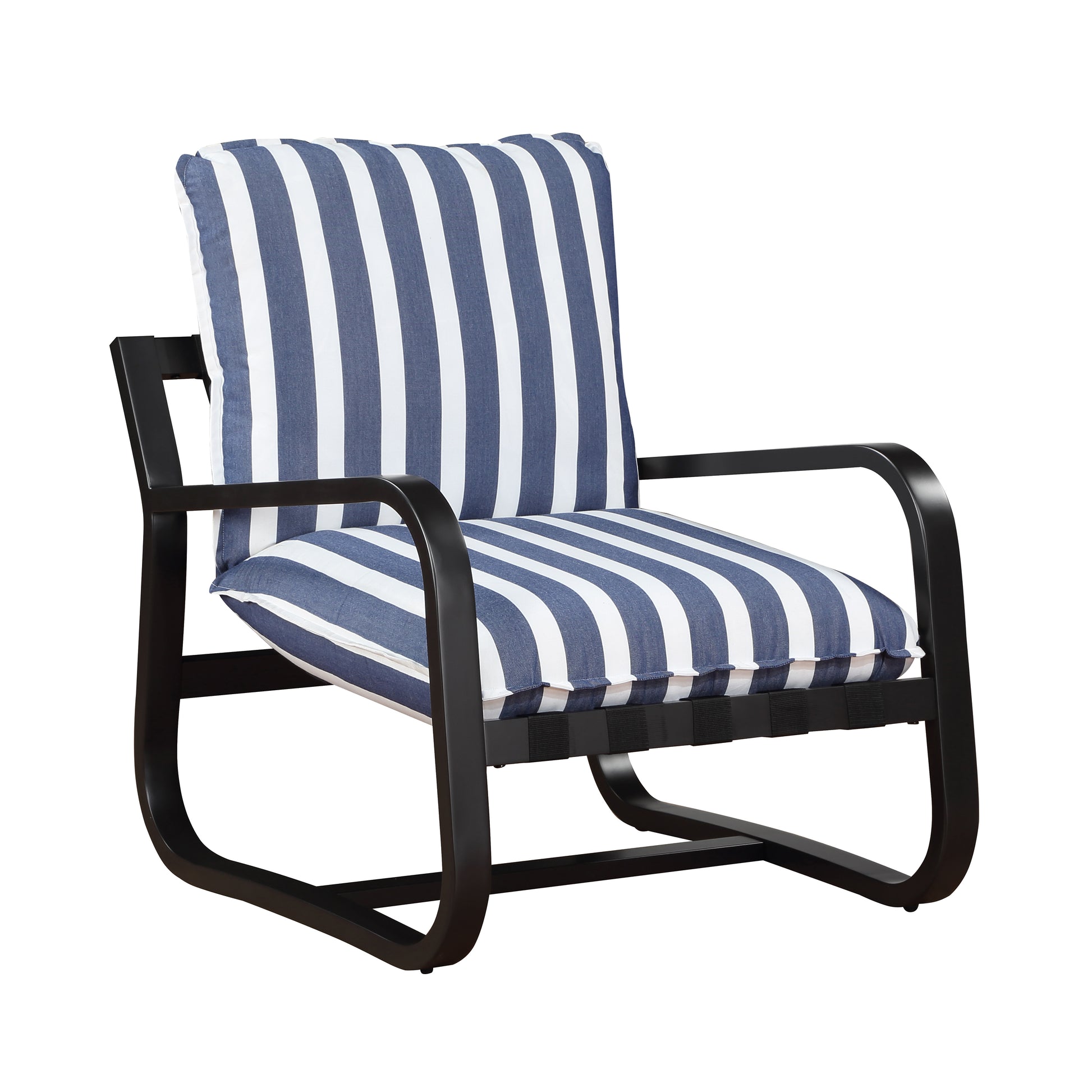 Asa Outdoor Sling Chair Upholstered In Blue And White Stripe Fabric Blue And White Stripes Foam Fabric Metal