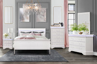 Charlston White Queen Bed With Led White Solid Wood Mdf