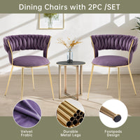 Coolmore Velvet Dining Chairs Set Of 2, Woven Upholstered Dining Chairs With Gold Metal Legs, Modern Accent Chairs For Living Room, Dining Room, Kitchen Purple Velvet Purple Foam Velvet