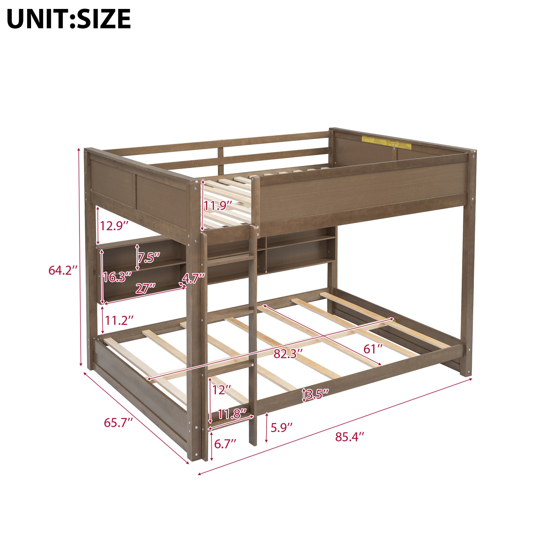 Queen Over Queen Bunk Bed With Storage Cabinets And Usb Ports, Antique Wood Color Expected Arrival Time: 10.26 Wood Solid Wood Mdf