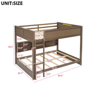 Queen Over Queen Bunk Bed With Storage Cabinets And Usb Ports, Antique Wood Color Expected Arrival Time: 10.26 Wood Solid Wood Mdf