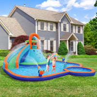 Outsunny Kids Inflatable Water Slide 4 In 1 Bounce House Water Park Jumping Castle With Water Pool, Slide, Climbing Walls, & 2 Water Cannons, 450W Air Blower Multicolor Oxford Fabric