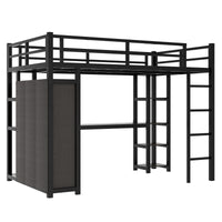 Metal Full Size Loft Bed With Desk,Shelves,Wardrobe, Black Full Black Metal