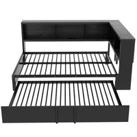 Metal Full Size Daybed With Trundle, Storage Cabinets And Usb Ports, Black Full Black Metal