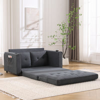 3 In 1 Upholstered Futon Sofa Convertible Sofa Bed,Foldable Tufted Loveseat With Pull Out Sleeper Couch Bed,Folding Mattres Beautiful Seat Daybed W Side Pockets And Cup Holder, Dark Gray Dark Gray Foam Fabric