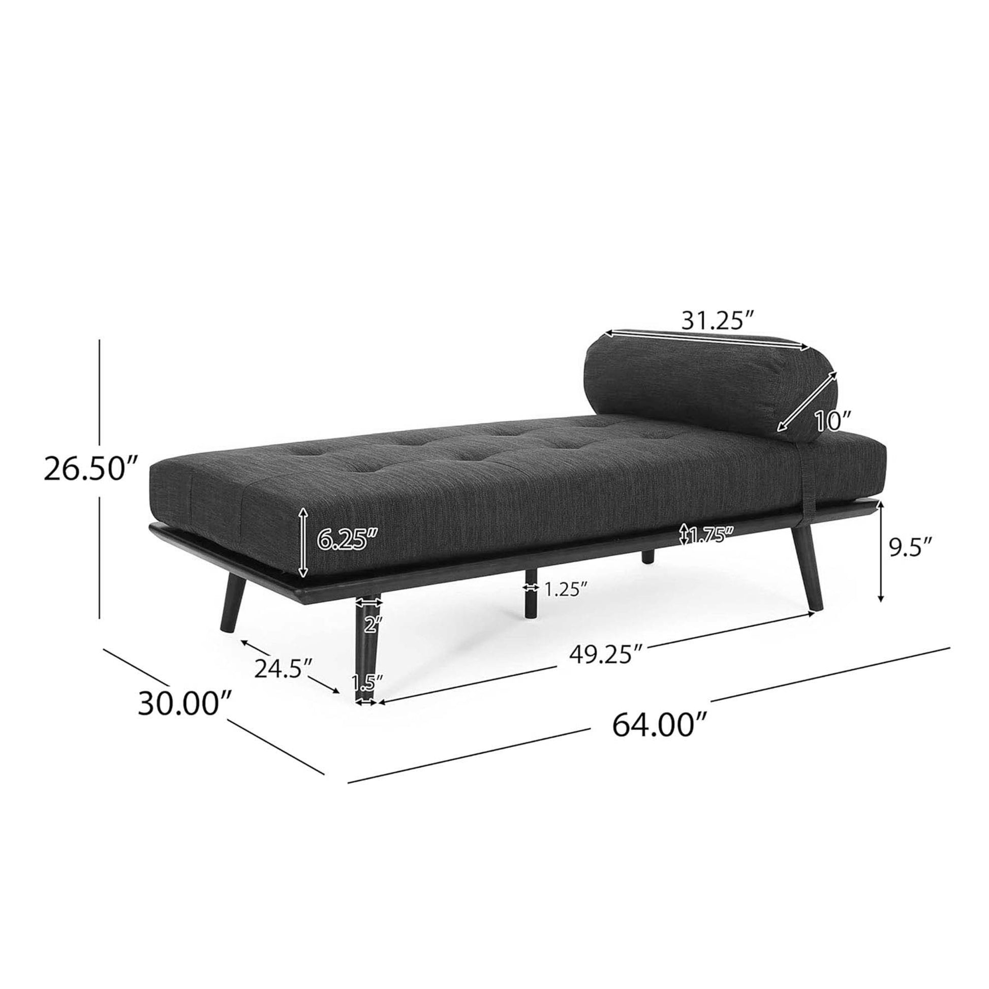 Chaise Lounge Charcoal Fabric