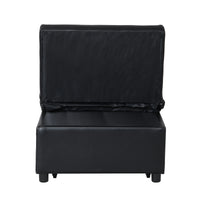 Folding Ottoman Sofa Bed Black Black Leather