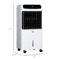 Homcom 32" Mobile Evaporative Air Cooler, 3 In 1 Ice Cooling Fan Water Conditioner Humidifier Unit With Remote, Timer, Oscillating, Led Display, 3.2Gal Water Tank For Home Office, Bedroom, White White Abs