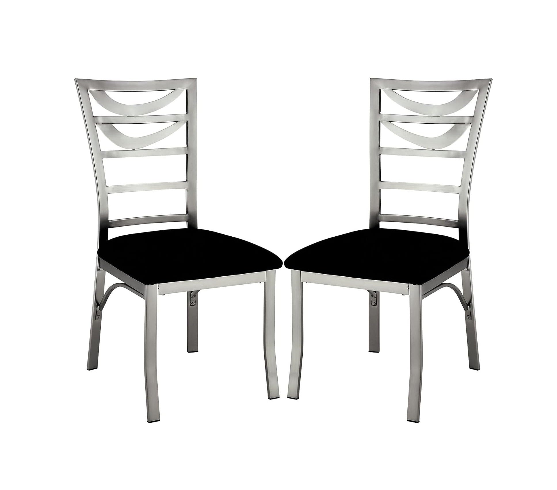 Contemporary Silver Metal 2Pc Dining Chairs Black Microfiber Seat Dining Room Ladder Back Chair Satin Plated Powder Coating Metal Black,Silver Dining Room Powder Coated Contemporary,Modern Side Chair Set Of 2 Metal,Microfiber