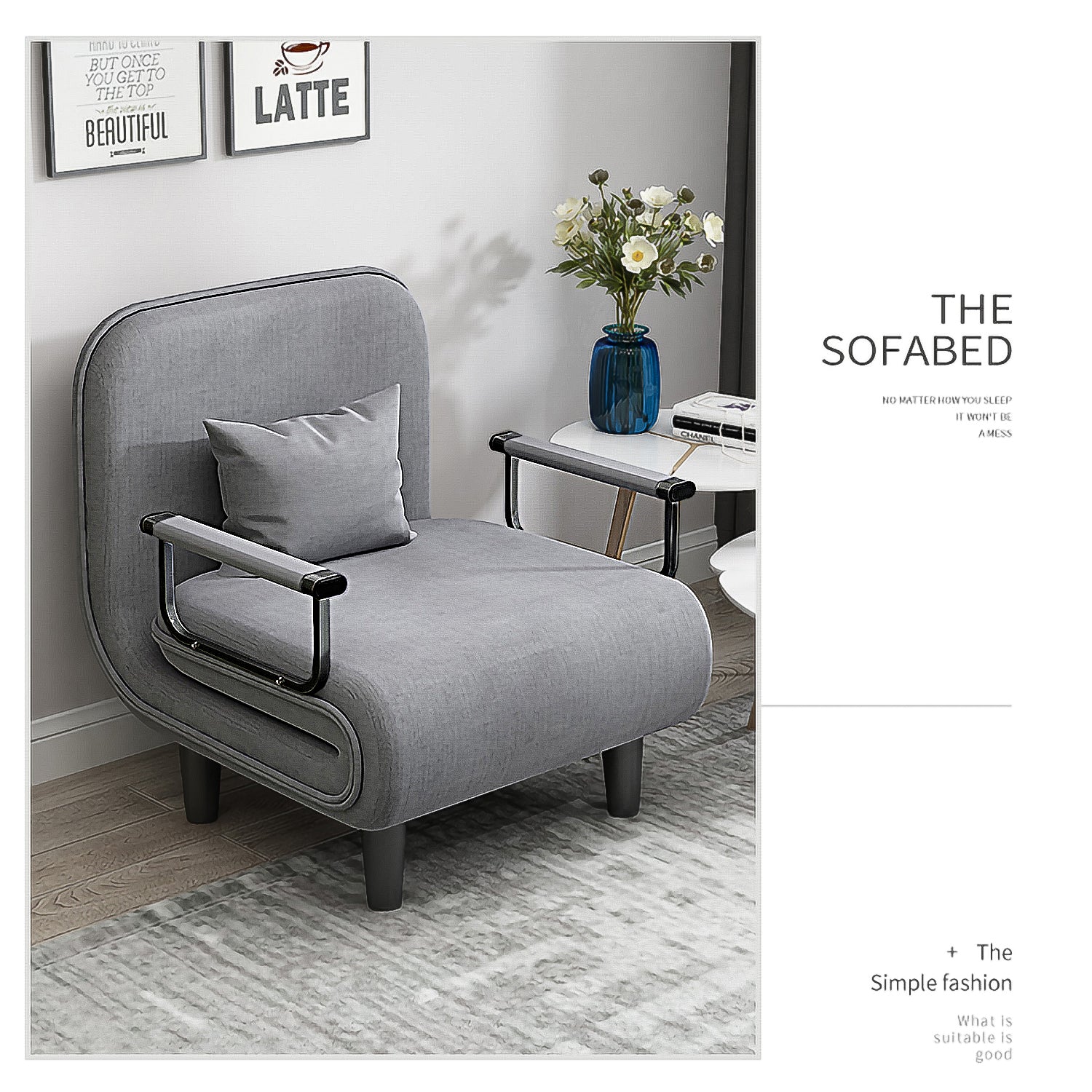 Folding Sofa Chairgrey Blue,Gray Fabric Metal