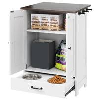 Dog Feeding Station, Dog Food Storage Cabinet With Hidden Dog Bowls, Adjustable Panel, Hooks, For Medium Sized Dogs, White White Deep Walnut American Design Particle Board