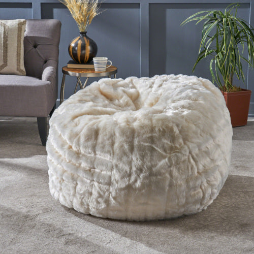 Amori Modern 3 Foot Faux Fur Bean Bag White Color White Faux Fur