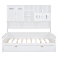 Full Size Wooden Daybed With 2 Drawers, And All In One Cabinet And Shelf, White Full White Wood