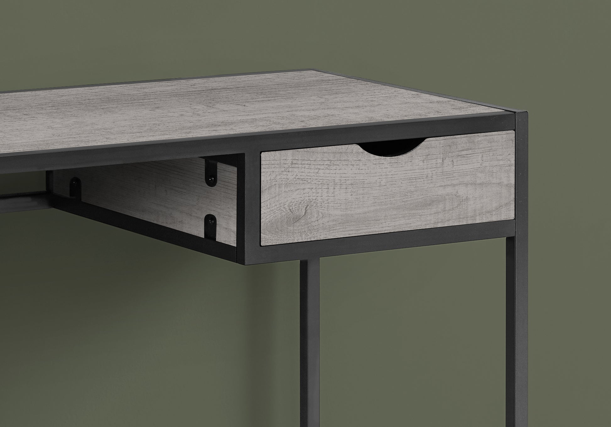 Computer Desk, Home Office, Laptop, Storage Drawer, 42"L, Work, Grey Laminate, Black Metal, Contemporary, Modern Grey Mdf