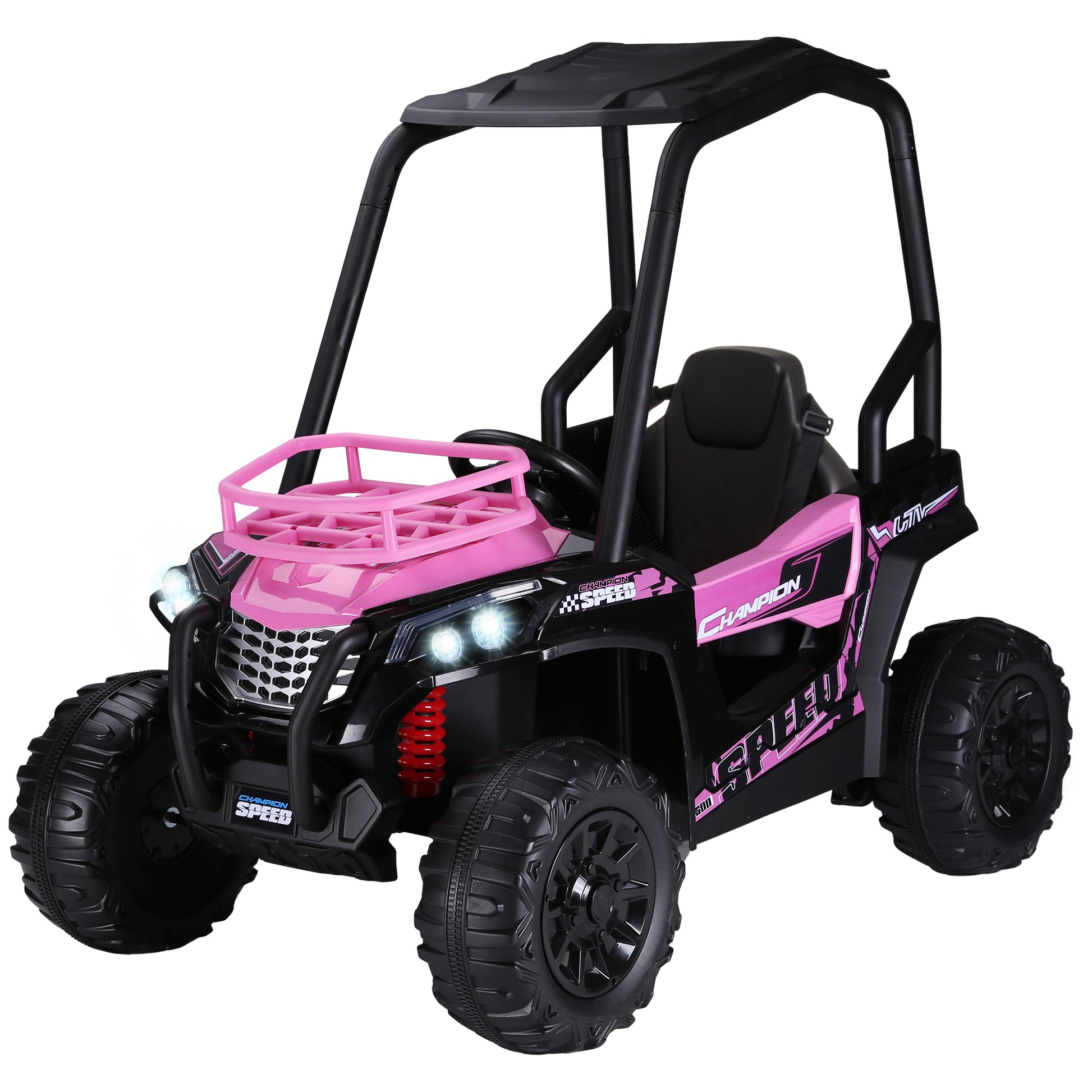 Aosom 12V Kids Utv, Battery Powered Electric Ride On Car With Music, Lights, Mp3 Usb, Suspension System & Remote Control, Toy Vehicle For Boys And Girls, Pink Pink Plastic