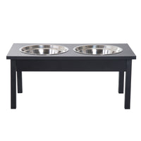 Pawhut 23" Wooden Heavy Duty Dog Food Bowls Pet Elevated Feeding Station Black Black Mdf