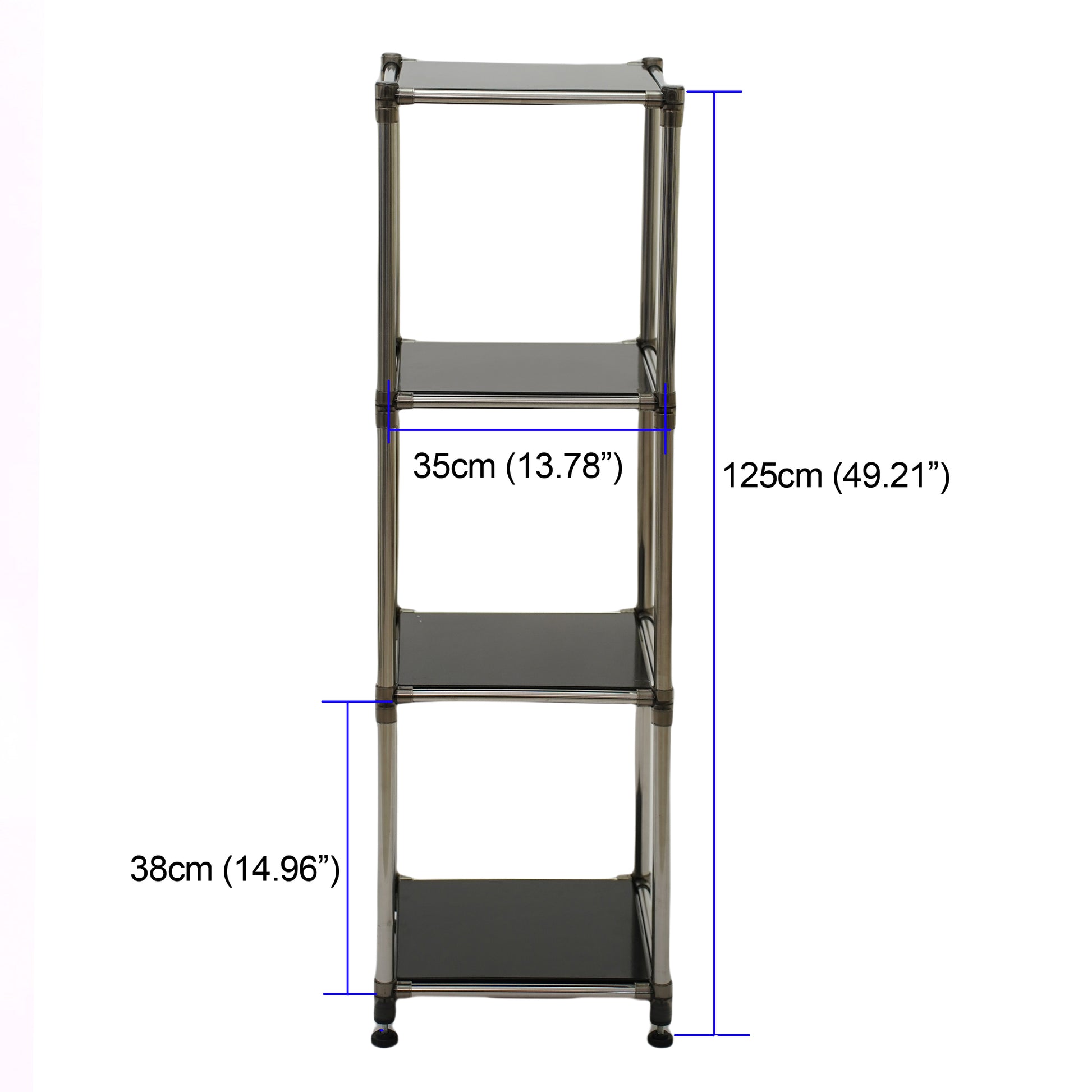 Korean Black 4 Tier Heavy Duty Stainless Steel Storage Shelving Unit, 100Lbs Shelf 49"H X 14.9"W X 13.7"D For Indoor Outdoor Organizationmodular Rack, Extremely Durabl Black Primary Living Space