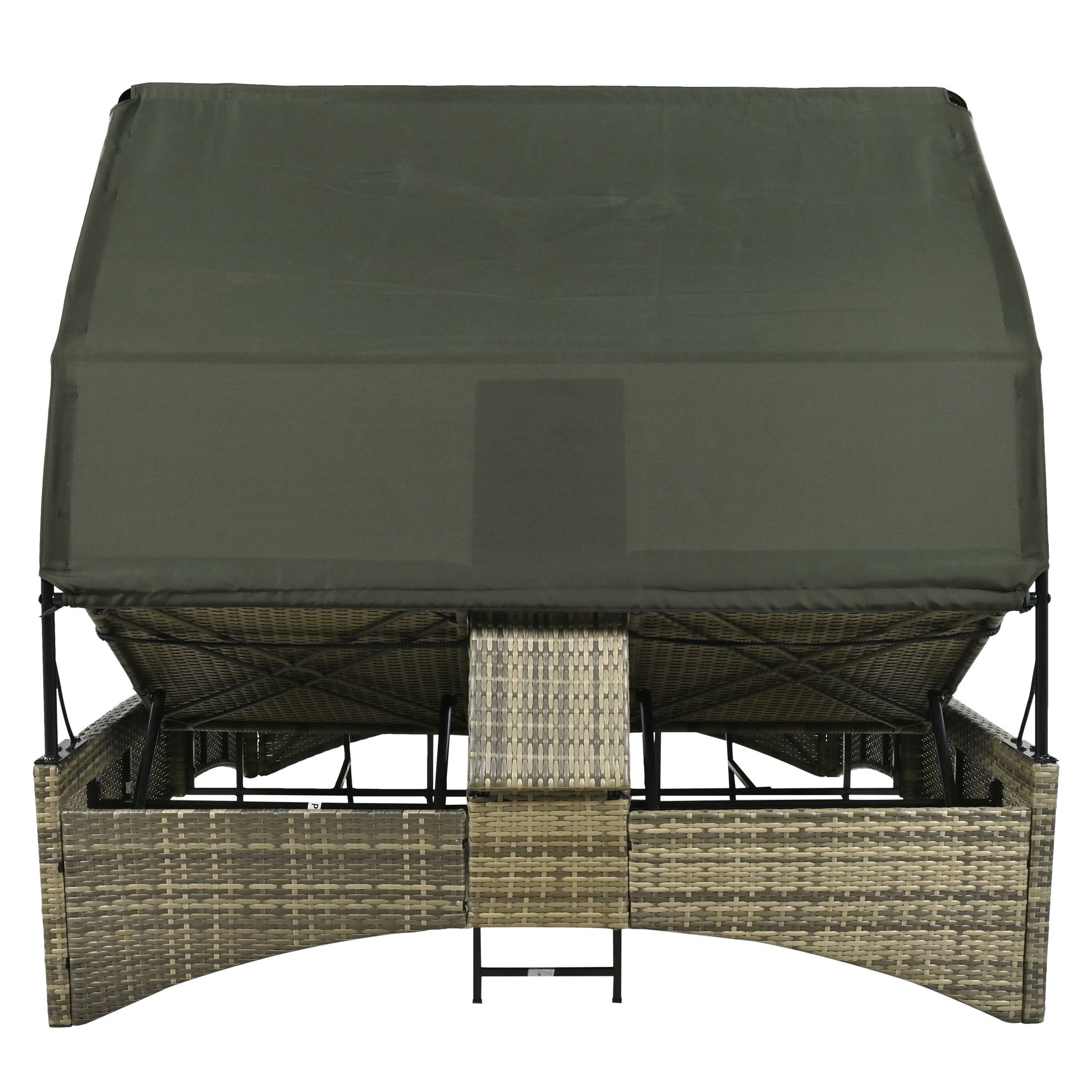 Patio Daybed Outdoor Daybed Outdoor Rattan Sun Lounger With Shelter Roof With Adjustable Backrest, Storage Box And 2 Cup Holders For Patio, Balcony, Poolside,Grey Yes Grey Seats 2 Water Resistant Frame Water Resistant Cushion Garden & Outdoor Sectional