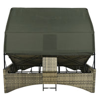 Patio Daybed Outdoor Daybed Outdoor Rattan Sun Lounger With Shelter Roof With Adjustable Backrest, Storage Box And 2 Cup Holders For Patio, Balcony, Poolside,Grey Yes Grey Seats 2 Water Resistant Frame Water Resistant Cushion Garden & Outdoor Sectional