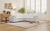 89" Power Recliner Sectional Sofa Home Theater Reclining Sofa With Two Usb Ports, Two Storage Drawers For Living Room, Beige Beige Foam Linen 5 Seat