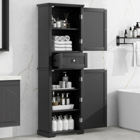 Tall Bathroom Storage Cabinet, Freestanding Storage Cabinet With Drawer And Adjustable Shelf, Mdf Board With Painted Finish, Black Black Mdf