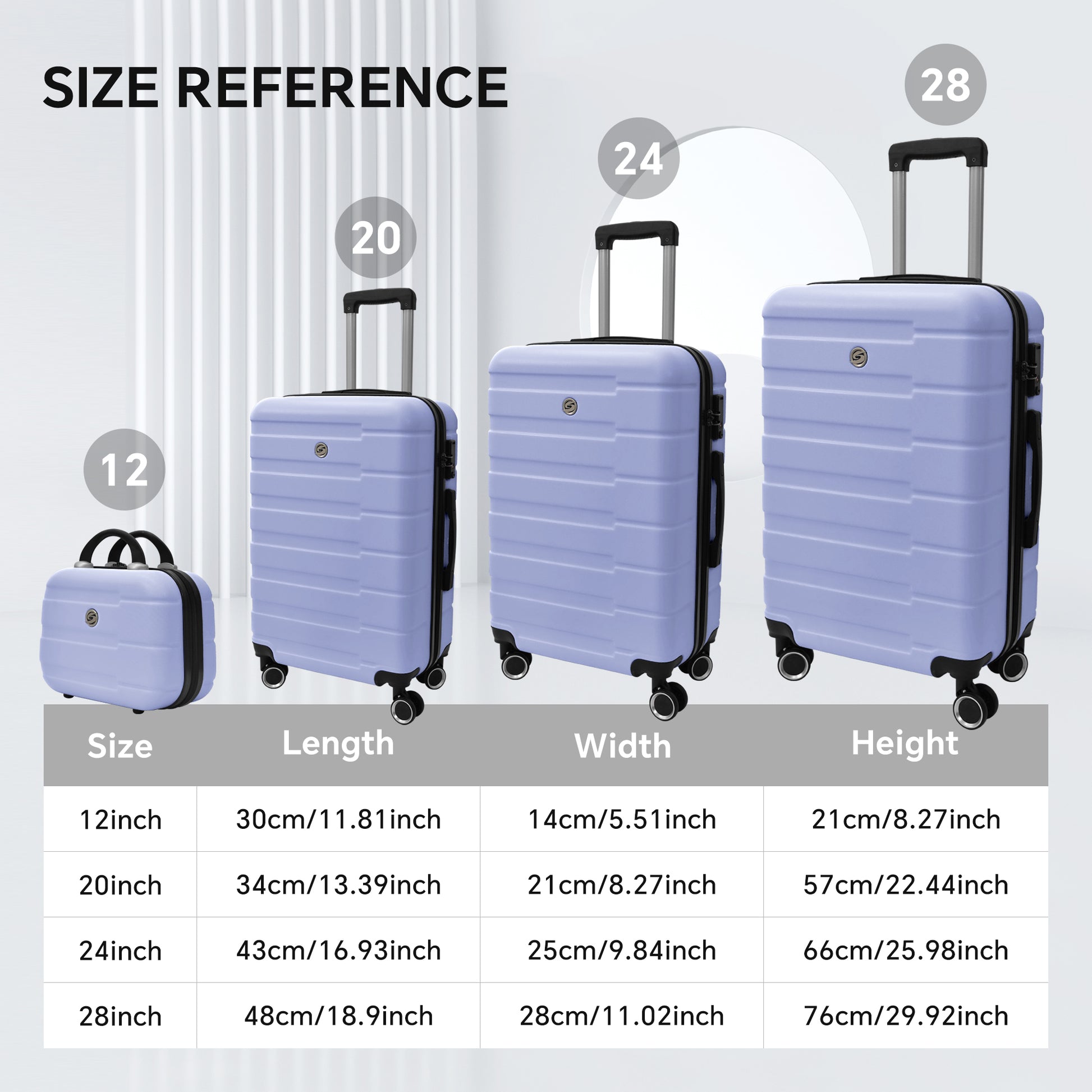 4 Piece Hard Shell Luggage Set,Carry On Suitcase With Spinner Wheels,Family Luggage Set,Lavender Purple 12 20 24 28In Lavender Purple Abs