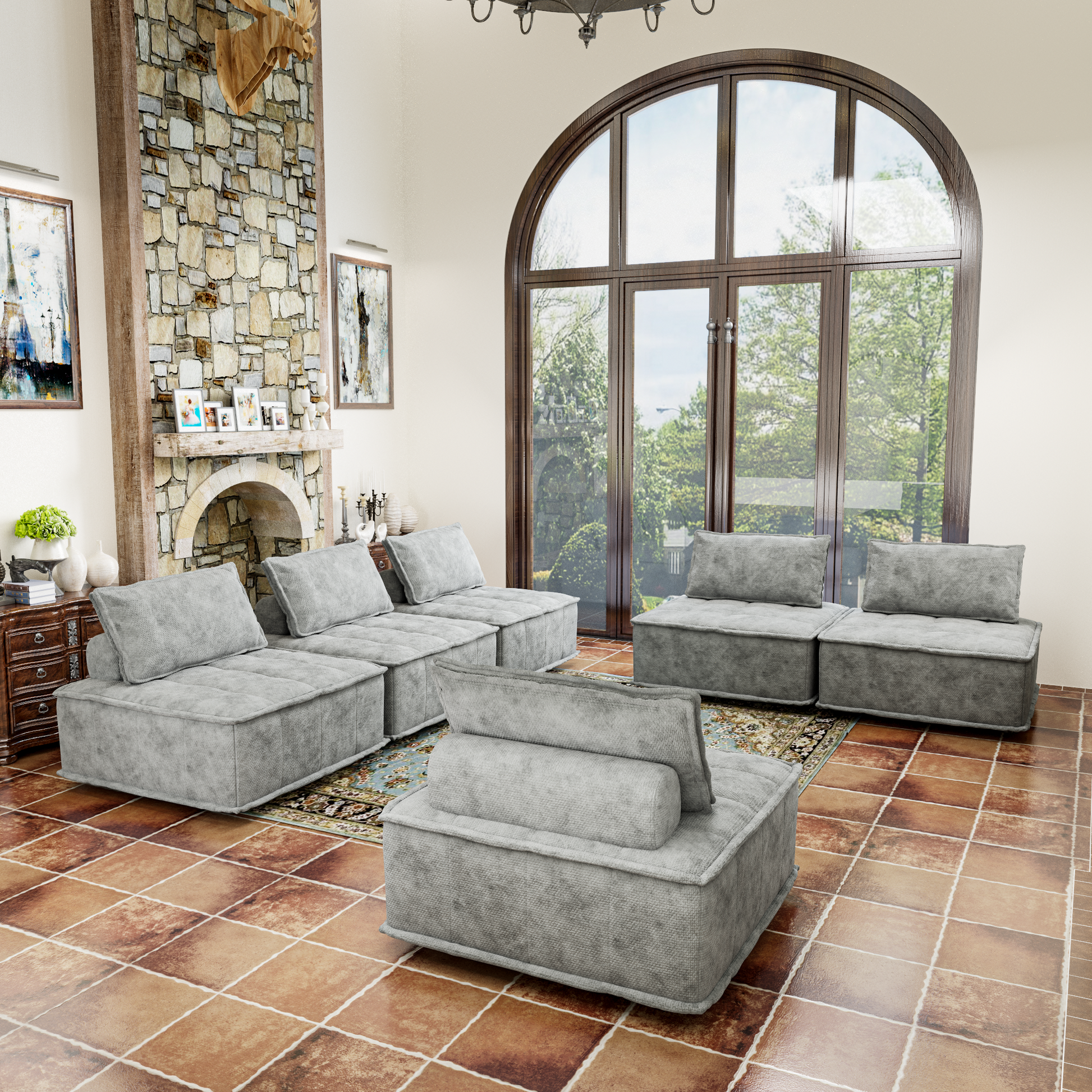 Modern Black 6 Piece Modular Sectional Sofa, Free Configuration For Large Living Rooms, Entertainment Spaces, And Open Concept Areas Light Gray Light Gray Chenille 6 Seat