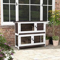 Pawhut Rabbit Hutch, Outdoor 2 Tier Rabbit Cage, 46" Wooden Guinea Pig Cage With Double Removable Trays, Ramp, Asphalt Roof For 1 2 Rabbits, No Screws Easy Installation, Brown Brown Wood