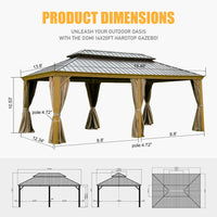 Outdoor Living 14X20Ft Hardtop Gazebo, Permanent Metal Gazebo With Galvanized Steel Double Roof And Aluminum Frame, Curtain And Netting, Large Pavilion Gazebo, Wood Looking Yellow Brown Aluminium
