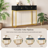Modern Sleek Console Table Two Drawers With Stripe Design For Living Room And Entryway Black Black Mdf