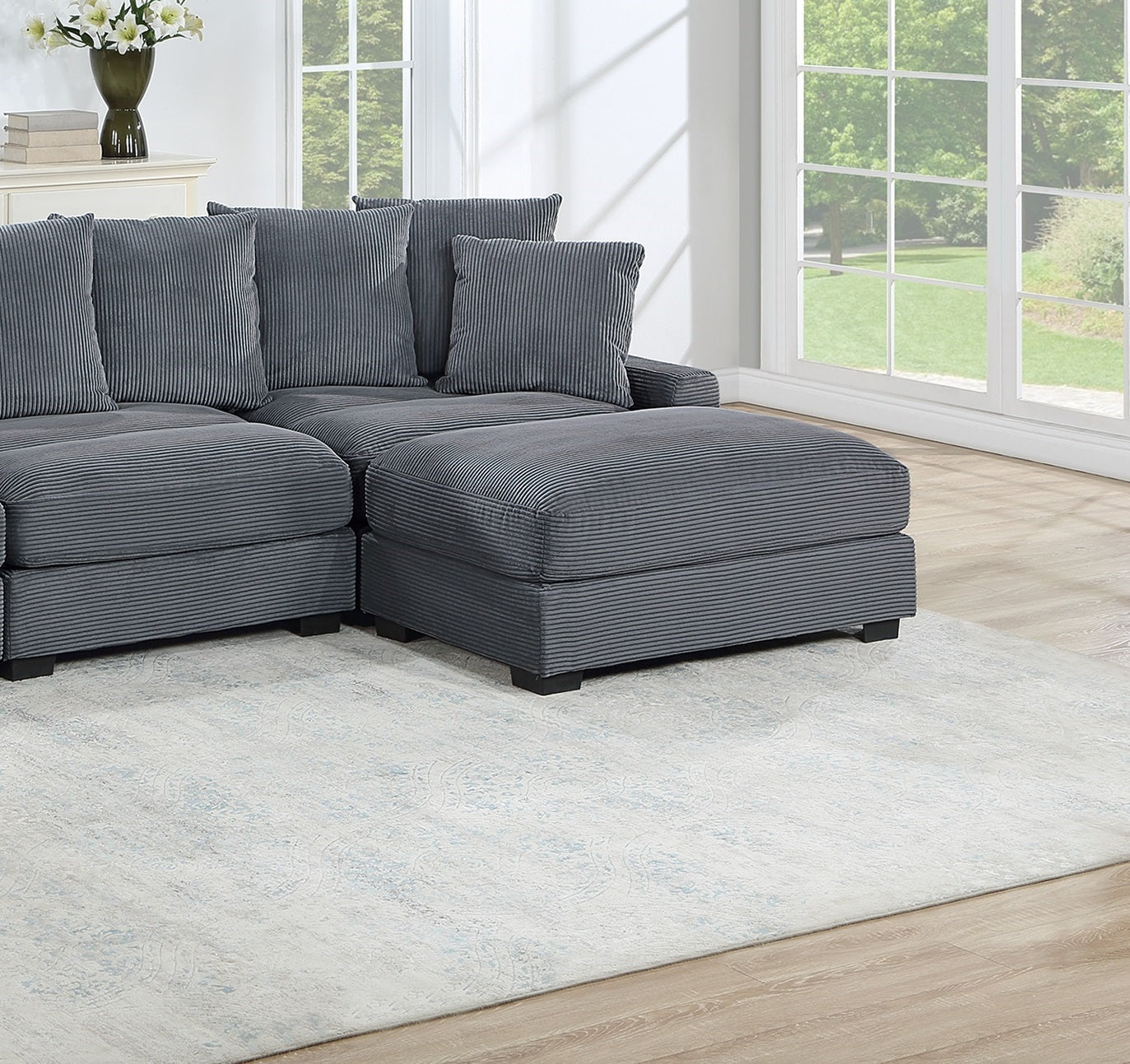 Living Room Furniture 1Pc Ottoman Dark Gray Corduroy Soft Cushion Cocktail Ottoman Wood Legs Dark Gray Primary Living Space Grey Contemporary,Modern Rectangle Corduroy