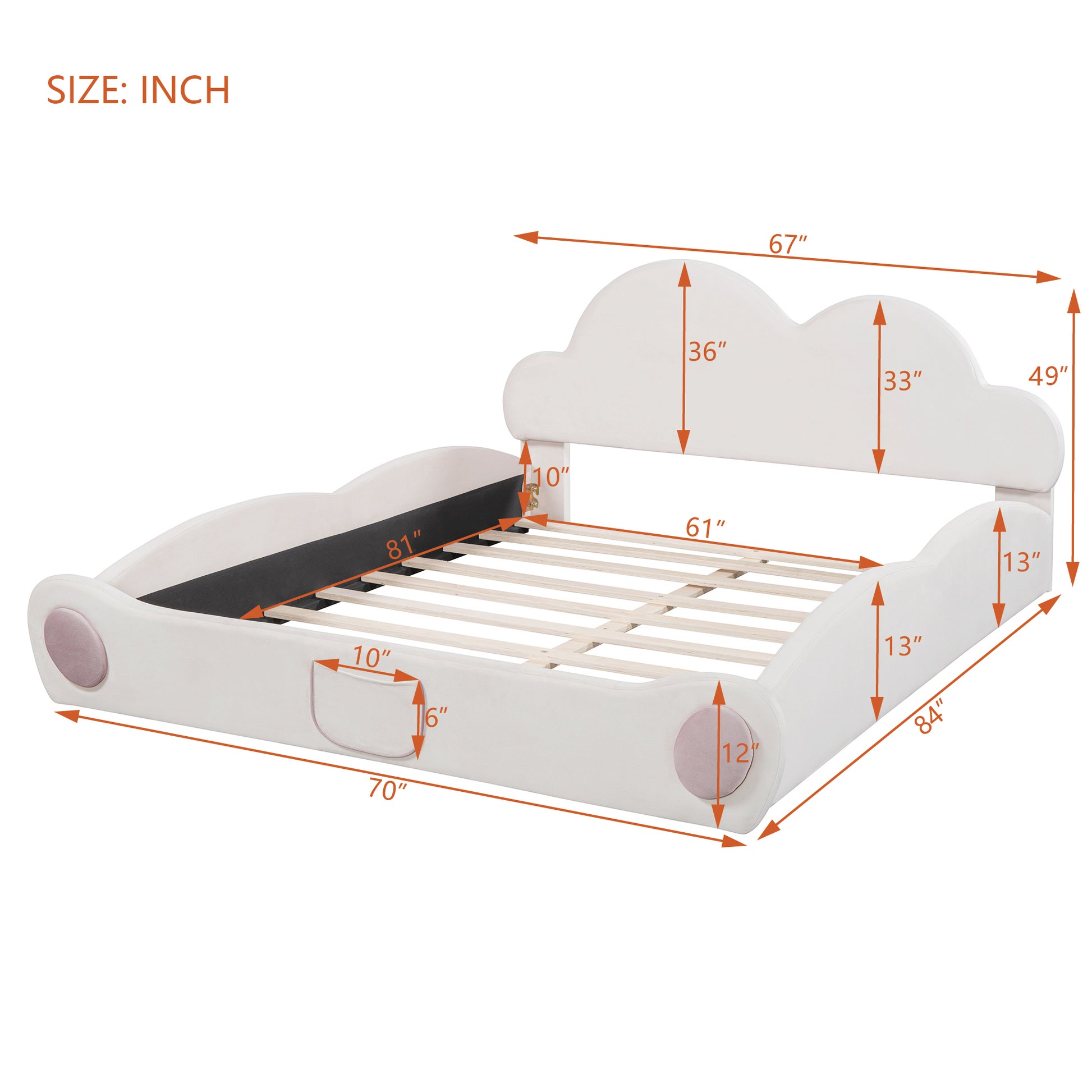 Queen Size Cloud Shaped Headboard Upholstered Platform Bed With Rounded Footboard And Pocket, Beige Queen Beige Velvet