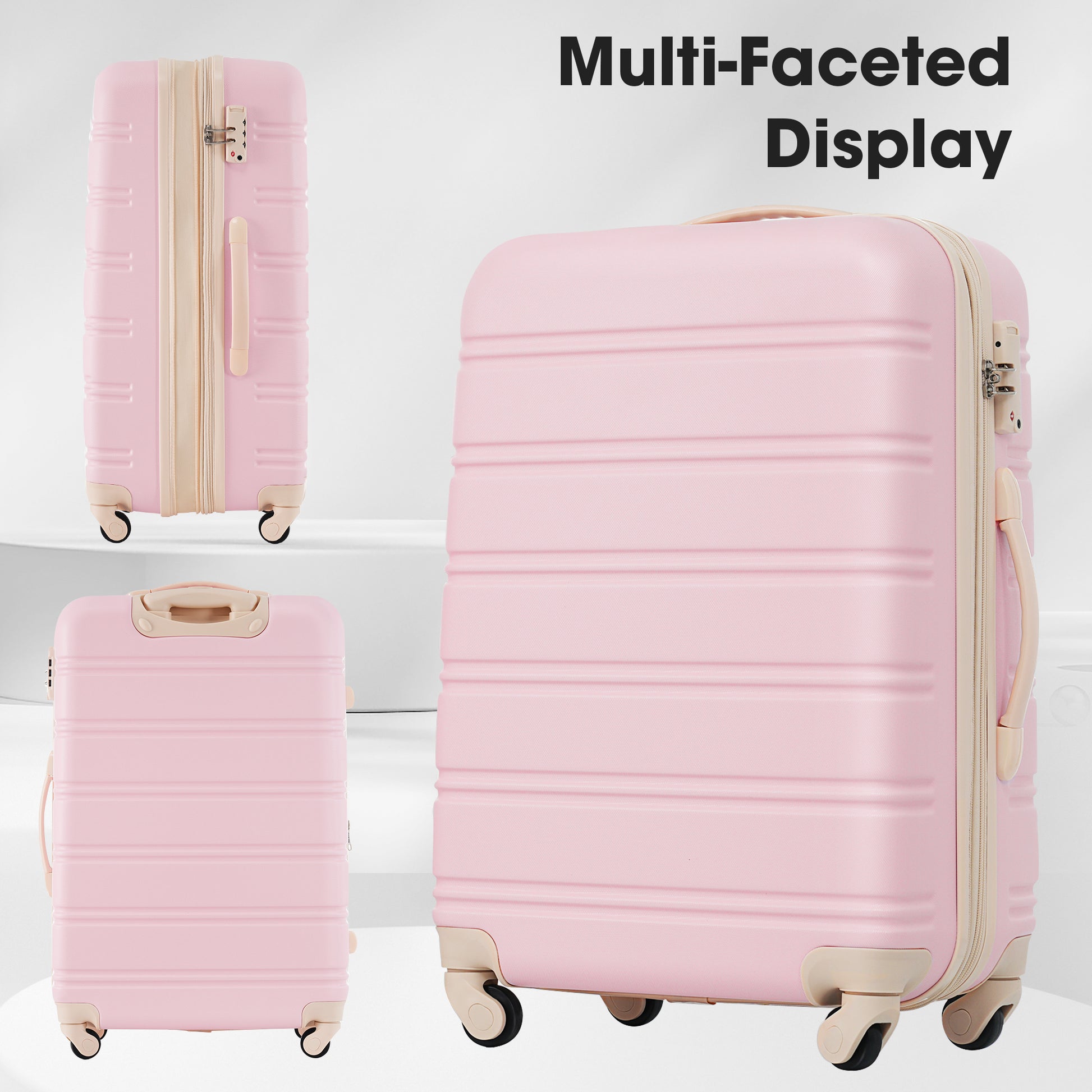 Hardshell Luggage Sets 2Pcs Bag Spinner Suitcase With Tsa Lock Lightweight 20" 28" Light Pink Abs