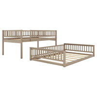 Full Xl Over Queen Bunk Bed With Ladder And Guardrails, Walnut Box Spring Not Required Queen Walnut Wood Bunk Solid Wood Mdf